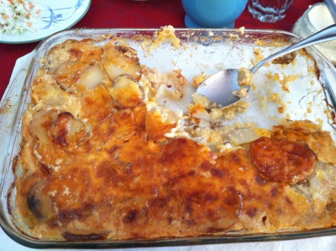 Cooked Au Gratin Potatoes. I forgot to take a picture before people started eating it. 